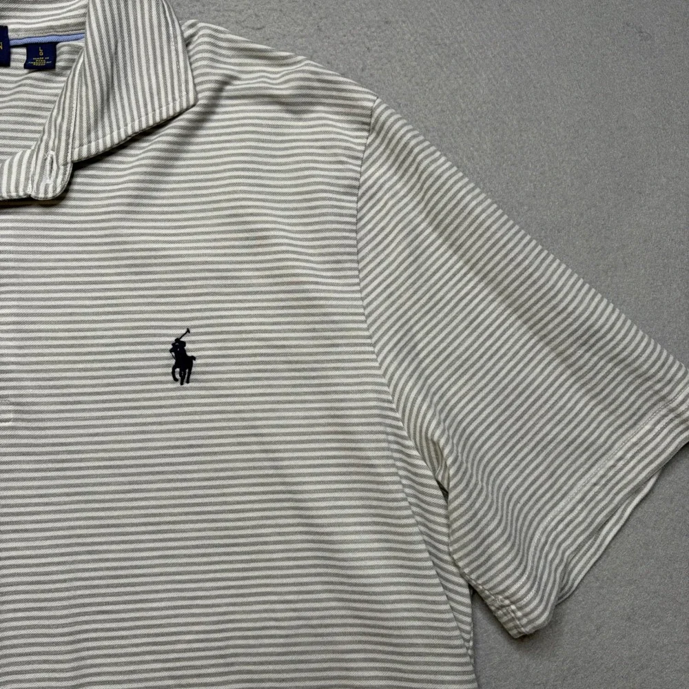 Ralph Lauren Polo‎ Shirt Mens Large Grey Striped Short Sleeve Pony Logo Classic